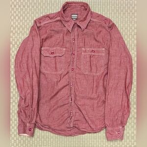 Momotaro Jeans 5oz Chambray Button Up Shirt Red Men's Size 38 Made in Japan